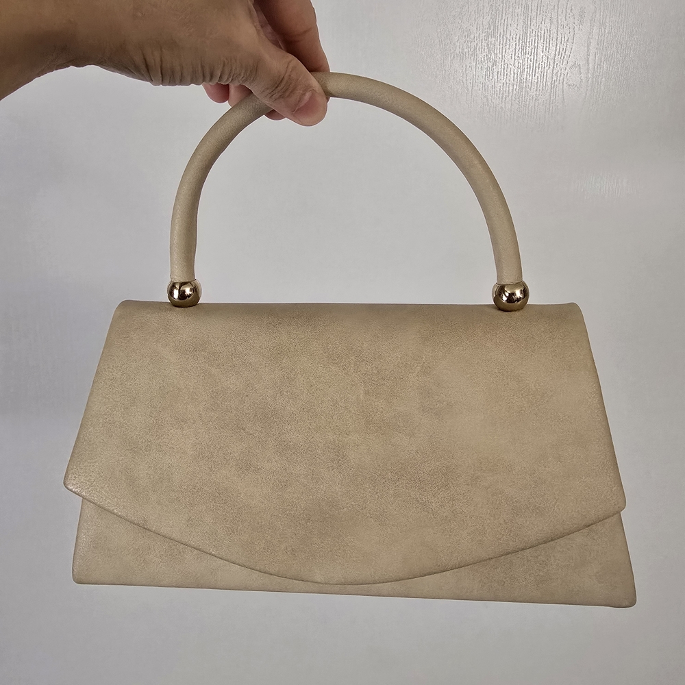 Handbag Elegant Tan Clutch with Gold Details